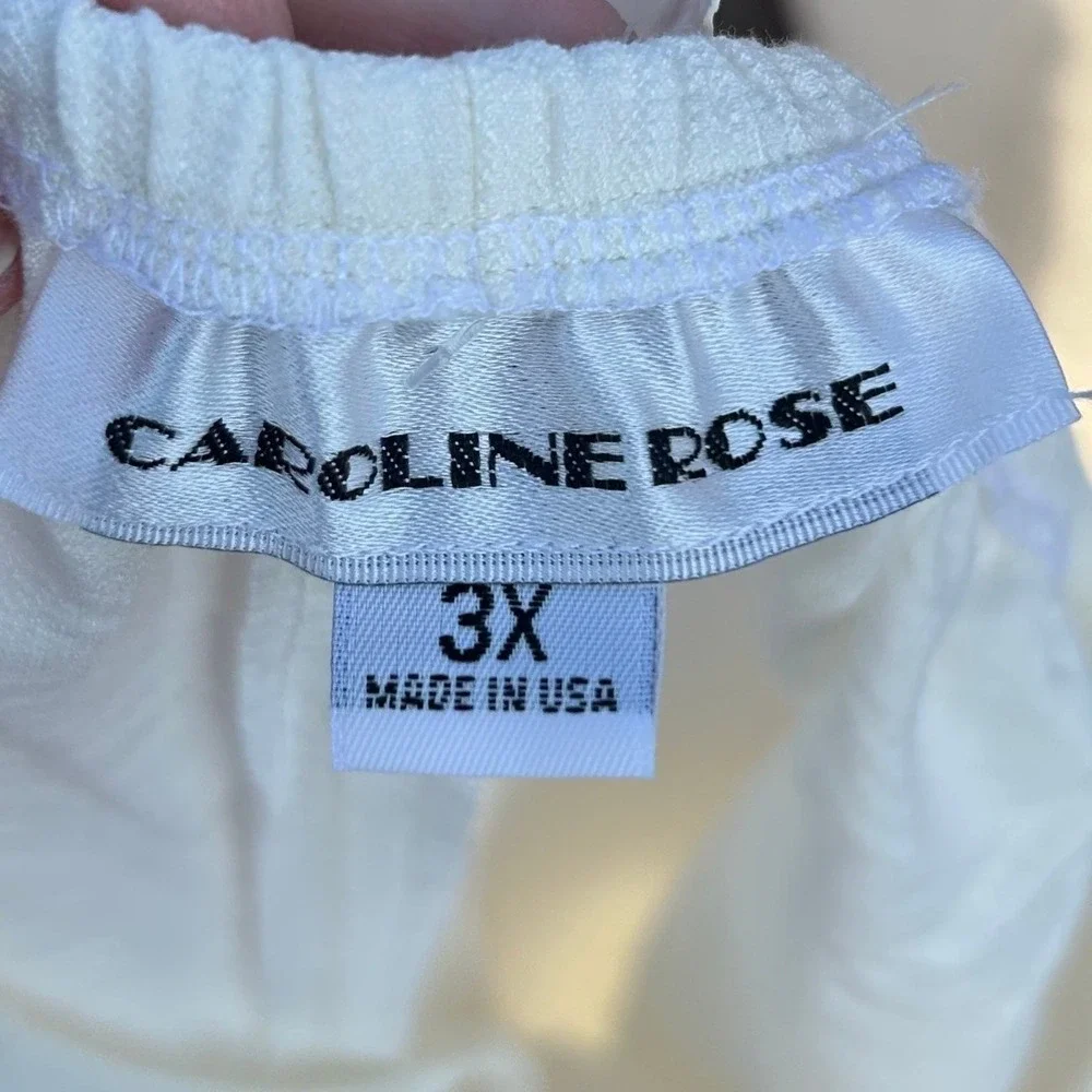 Caroline Rose Pants Women 3X White Textured Elastic Waist Relaxed Coastal‎ Chic